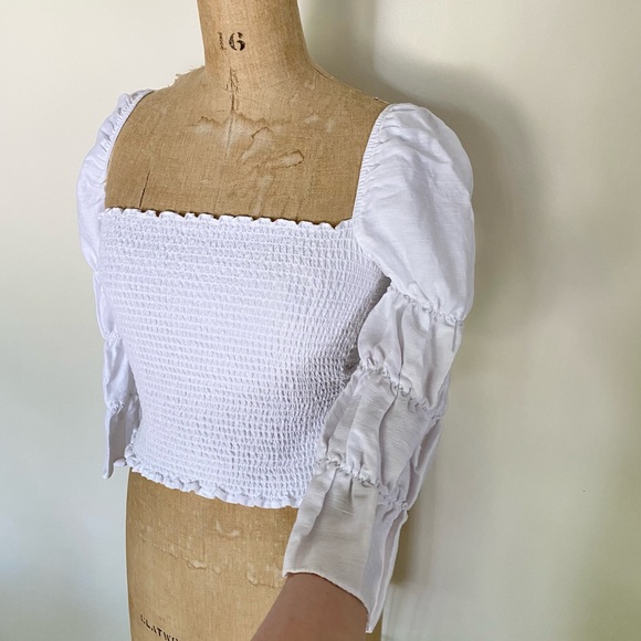 REFORMATION White Smocked Top | Size S/M - Picture 6 of 12